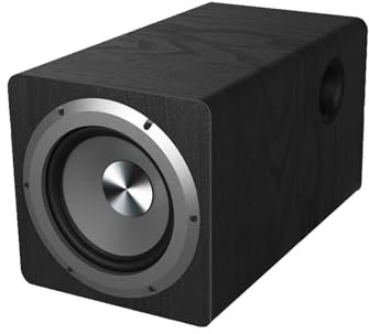 Powered Subwoofer - Hifi Speaker for Home Theater, TVs, Mobile Phones, and Computers - Wooden Compact Design with Cable
