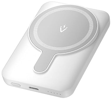 Vention 5000 mAh Magnetic Wireless Power Bank, 20 W Fast Charging Portable Charger with USB-C & Wireless Charging, White LED Indicator, Compact for iPhone/Samsung/AirPods (White)