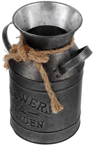 Vaguelly Pot de Fleurs Vintage en Fer Fond Stable, Décoration Rustique pour Maison et Porche, Vase Pot à Lait Élégant pour Plantes et Fleurs