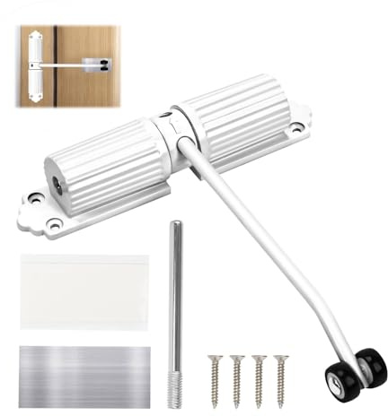 Ferme Porte Automatique, 15,3cm Fermeture Automatique Porte pour 20kg à 60kg Chambre, Réglable Ferme Porte à Ressort avec Tige de Réglage, Plaque de Montage et Vis, Groom Porte pour Maison (Blanc)