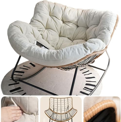 Bequemer Outdoor-Schaukelstuhl, weißes Rattan-Gewebe, Papasansessel mit dickem Kissen, ideal für Terrasse, Garten, Wohnzimmer und Schlafzimmer, kleine Größe, hautfreundliches Design