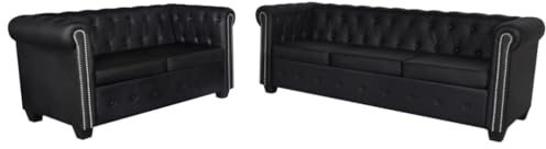 Emmtore Chesterfield-Sofas 2-Sitzer und 3-Sitzer Kunstleder Ledersofa Polstersofa Loungesofa Schwarz