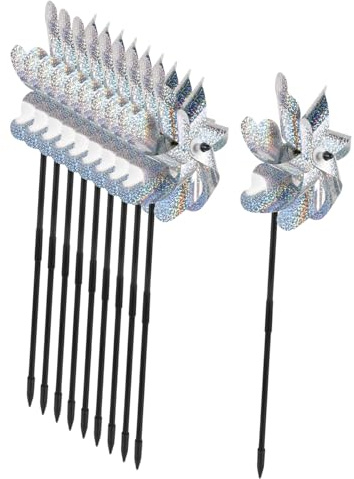 AKOOSY 10pièces Moulin à Vent Réfléchissant Lames Décoratif Anti-Oiseaux pour Jardin Verger Extérieur Protection Corbeaux Et Pigeons