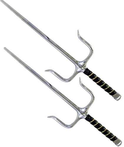 Chrome Sai Martial Arts Training Daggers – Blunt Metal Sai for Karate, Kobudo & Martial Arts Practice (Pair, Safe Training Replica – Not Sharp)