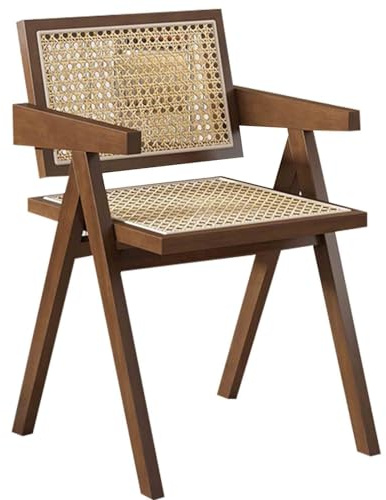 Silla de comedor de ratán de madera maciza, silla de oficina vintage para el hogar, restaurante y balcón, elegante color nogal, asiento versátil para dormitorio y comedor, 3 opciones de color