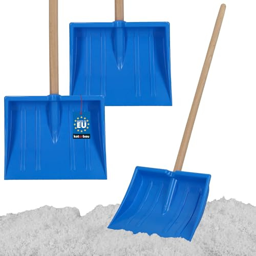 KOTARBAU® 2 pièces Pelle à Neige - Plastique - 25x20 cm - Pelle Enfant - avec Manche en Bois - Ergonomique - Légère - Bleu Naturel