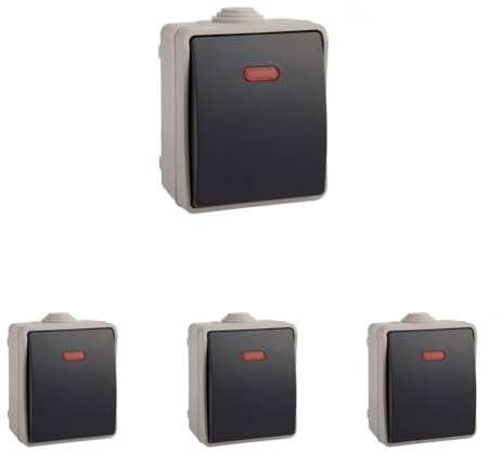 Pulsador estanco luminoso IP54, diseño robusto y resistente, ideal para entornos húmedos y aplicaciones industriales. (Paquete de 4)
