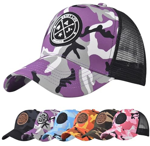 Baynetin Gorra de Béisbol Algodón Verano Unisex | Protege del Sol, Bordado Moda, Cierre Hebilla Ajustable, Malla Transpirable | Ideal para Running y Outdoor (Camuflaje Morado)