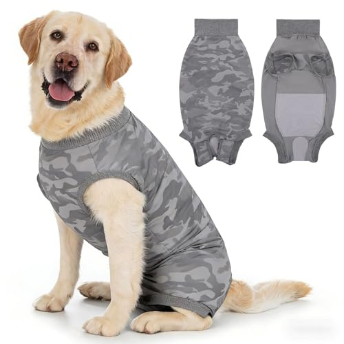 InfiniZer Hundebody Nach Op Medizinischer Body für Hunde Kastration Hündin Rüde Operationsbody Hund Body Nach Op Body Hund Shirt Leckschutz Wundschutzanzug für Hunde Einteiler Schlafanzug (Grau, L)