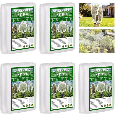 5 Pack Heavy Duty Garden Net Covers with Zipper & Drawstring, Reusable Fruit & Vegetable Protection Mesh for Plants, Bushes, Trees - Bird Pest Barrier (140X180cm)