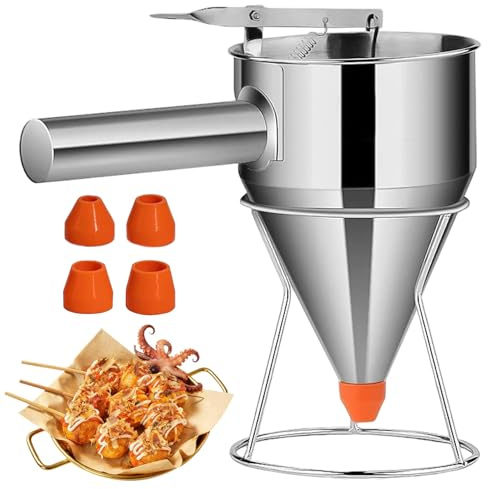 Funnel Cake Dispenser Pancake Batter Dispenser Hand-held Stainless Steel Funnel Cake with Stand Baking Tool for Cupcake, Waffles, Muffin Mix, Crepes