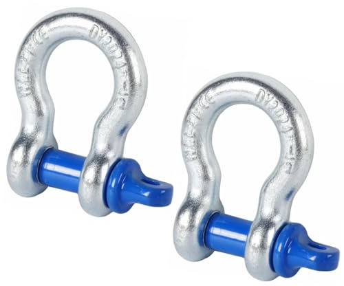 Eulihent 2 Pieces Steel Shackles 2t Grillo acciaio inox | Hot-Dipped Galvanized Steel | for Climbing, Transport and Lifting Loads (WLL: 2.0 t)