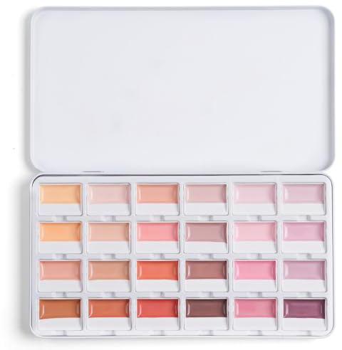 Fuumuui Set di 24 colori di pittura ad acquerello per ritratti - Colori ad acquerello coprenti per ritratti, tonalità realistiche della pelle e illustrazioni, scatola di pittura ad acquerello con