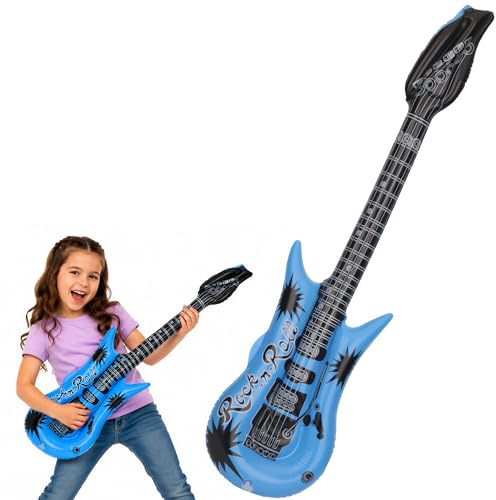 WedDecor 90cm Inflatable Guitar, Blue Toy Instrument, Retro 90s Party Decoration, Air Guitar Prop, Disco Theme Accessory, Stage Performance Toy, 1pc