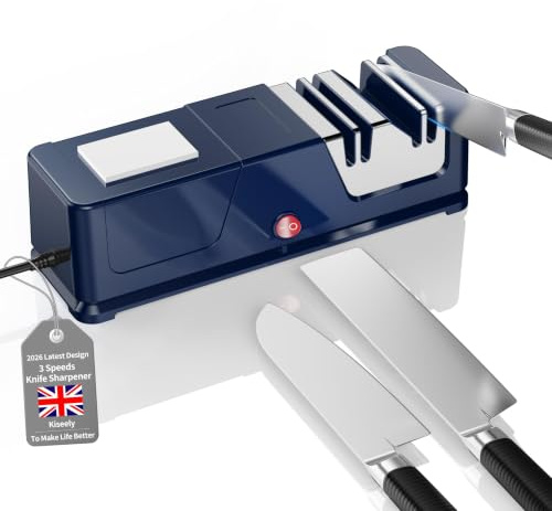 Electric Knife Sharpener, Professional Diamond Sharpening System with Replaceable Sharpening Abrasives, Fast Sharpening to Restore & Polish Chef Knives (Blue)