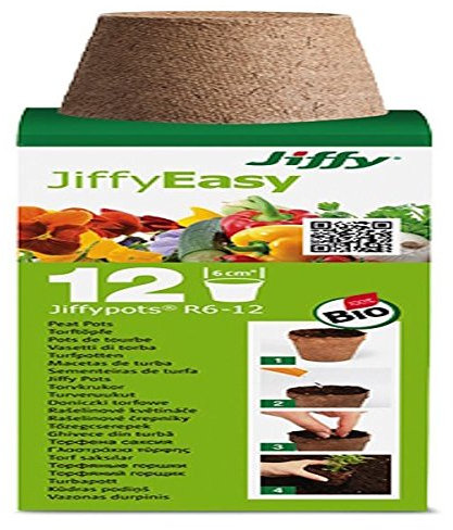 Jiffy 110002 6 cm Anzuchttöpfe rund (12 Stück) Torf-Anzuchttöpfe