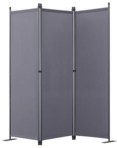 Angel Living Paravent 3tlg Sichtschutz,Faltbildschirm Raumteiler Sichtschutz aus Stahl und Polyester (Grau)