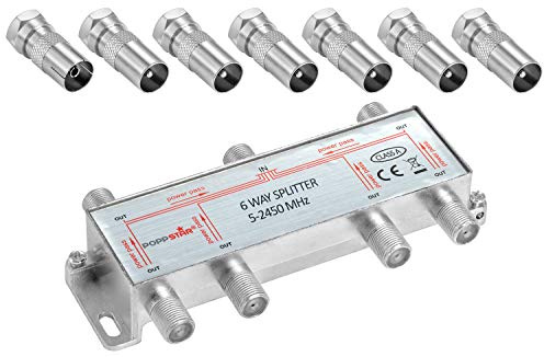 Poppstar TV-splitter, antennsplitter, fördelare till antenn 6-vägs inklusive ICE-kontakter (analog/digital/BK//unicable/HD/4K) för TV, antenn, satellit, TV, kabel, radio LNB