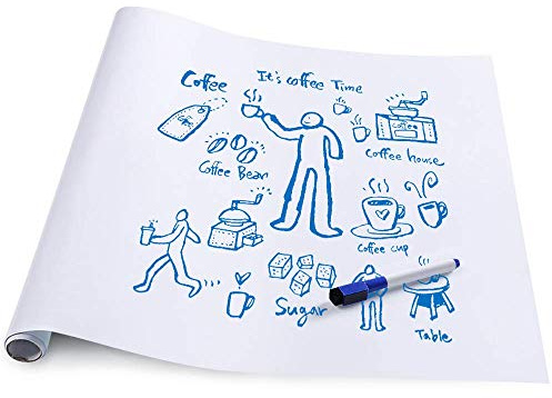 Tableau blanc autocollant magnétique Planificateur hebdomadaire Tableau blanc effaçable à sec Décalcomanie de tableau de messages en vinyle Rouleau de papier peint pour bureau, maison, école (A3)