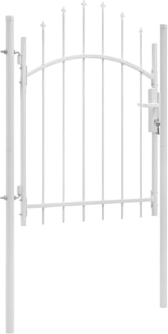 vidaXL Fence Gate, Metal Fence Post for Outdoor Patio Backyard Lawn Landscape, Garden Gate for Doorway Entrance Driveway, Steel White