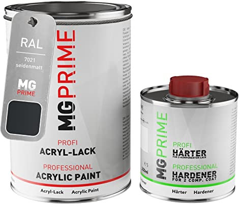 MG PRIME RAL 7021 Schwarzgrau/Black grey seidenmatt Acryl-Lack 1,5 Liter / 1500 ml Dose inkl. Härter