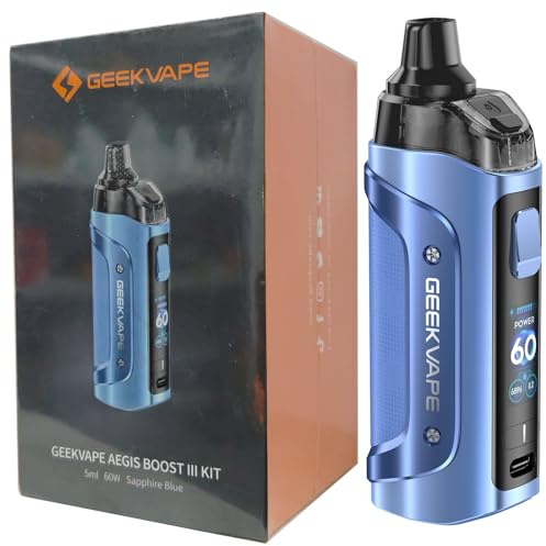 Geekvape Aegis boost 3 pod mod kit 3000mah (max 60w) modo inteligente de 5 ML con bobina b geekvape [0,2ohm | 50-58w]; (repuesto: 0,6ohm | 15-25w) sin nicotina (Azul zafiro)