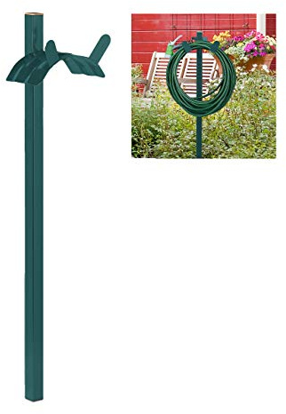 Relaxdays Soporte Mangueras de Pie, Portamangueras para hasta 61 m, Jardín, Exterior, Acero, 108 x 26 x 18 cm, Verde