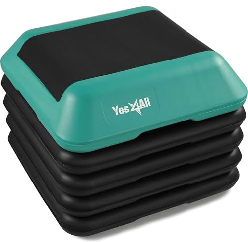 Yes4All Plataforma aeróbica de 16 x 16 pulgadas de altura ajustable con 4 elevadores para gimnasio en casa, ejercicio, entrenamiento, cardiovascular y saltar (verde azulado)