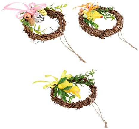 Amosfun 3 Stücke Ostern Türkranz Anhänger mit Ostereier Küken Figur Osterkranz Osterhase Kranz Frühlingskranz Weidenkranz Türschild Wandkranz für Haustür Deko Frühling Dekoration Wohnzimmer Wanddeko