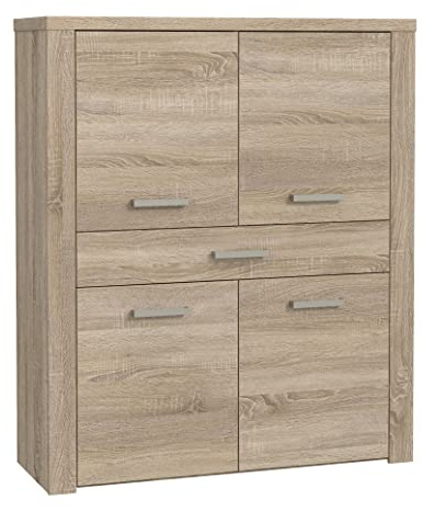 Newroom Highboard Sonoma Eiche modern Kommode Sideboard Wohnzimmer | Griffleiste, 4 Türen und Schublade, viel Stauraum, Flurschrank, Schrank für Schlafzimmer, Esszimmer und Diele