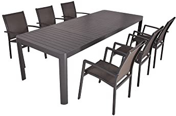 Dynamic24 Garden Pleasure 7tlg. Garten Tischgruppe Sitzgruppe Stapelstuhl Stuhl Aluminium