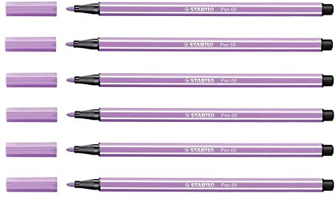STABILO Set di 6 pennarelli da disegno Pen 68, colore: Lilla chiaro