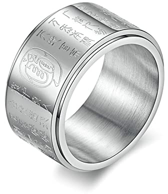 Ayoiow Anillos Acero Inoxidable Hombre, Plata Alianza Hombre Caballero Anillo Fidget Mantra Ansiedad Banda Ancha, Acero inoxidable
