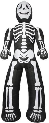 Smiffys Giant Outdoor Inflatable Skeleton, 10ft with Fan, Pegs & Transformer, UK Plug, Halloween Fancy Dress Accessory, Skeleton Dress Up Party Goods, World Book Day