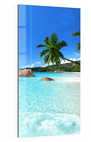 DEQORI Glas-Magnettafel | 50x100 cm groß | Motiv Bilderbuchstrand | Memo-Board aus Glas | Magnetboard inkl. Magnete, Stift & Tuch für Küche & Büro | Tafel magnetisch & beschreibbar