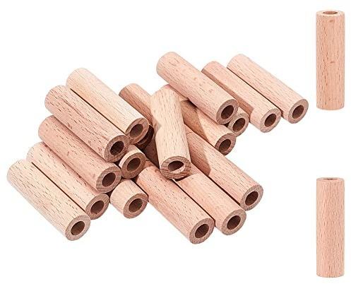 NBEADS 20 Stück Holz Handwerk Blöcke Zylinder, 5x1.5 cm Unfertige Holz Runde Stöcke Holz Modell Gebäude Schnitzsäulen Stöcke für Handwerk Malerei Haus Garten Dekor, Loch: 8 mm