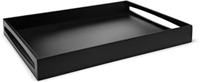 Bandeja para Servir de Madera Negra de 55 x 40 cm – Bandeja de Desayuno Rectangular Grande con Borde Alto y 2 Asas