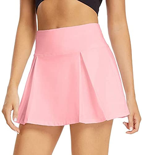 ThreeH Tenniskjol andningsbar bekväm sportkjol för löpning tennis badminton veckad dam, Rosa, XS