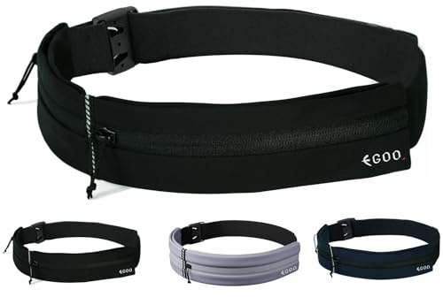 EGOO - Ceinture de Course À Pied Étanche avec Sangle Élastique Réglable, Ceinture Sport Légère avec Deux Poches pour Running, Séances D'entraînement, Marche, Vélo et Activités De Plein air