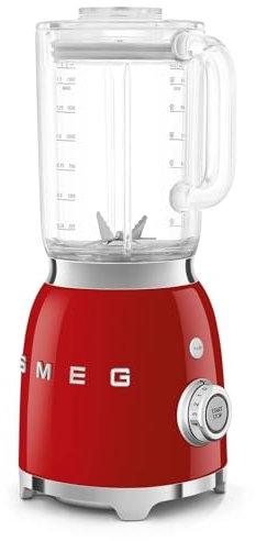 Smeg, Frullatore da Tavolo BLF03RDEU 1,5 L, 4 Livelli di Velocità, 4 Funzioni Smoothie, Pulse, Tritaghiaccio e Auto-Pulizia, Blocco Motore e Tappo Dosatore, Base Antiscivolo, 800W, Rosso