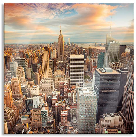 Pixxprint Glasbild, Wandbild auf Echtglas, Skyline von New York, 70x70 cm, inkl. Aufhängung und Abstandshalter
