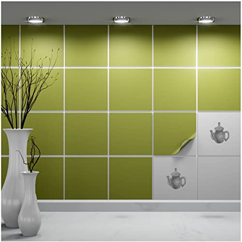 FoLIESEN Adhesivo para azulejos de 14,5 x 14,5 cm para baño, cocina, cuarto de baño, 30 unidades, color verde oliva mate