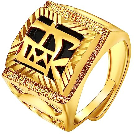 JewelryWe 3 st herrring förgylld rikedom/lycka/rikedom band sigillring band justerbar storlek fars dag gåva