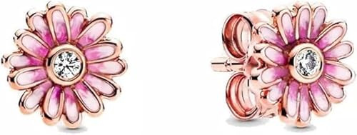 Halo's London 925 Sterling Silver 9ct Rose Gold CZ Crystal Pink Daisy Flower Stud Earrings For Women