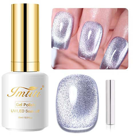 IMTITI Dunkelgrau Blau UV Nagellack, 15 ml 9D Chamäleon Holografisch Magnetisch Nagelgel Glitzer Katzenauge UV LED Soak Off mit 1 Magnet