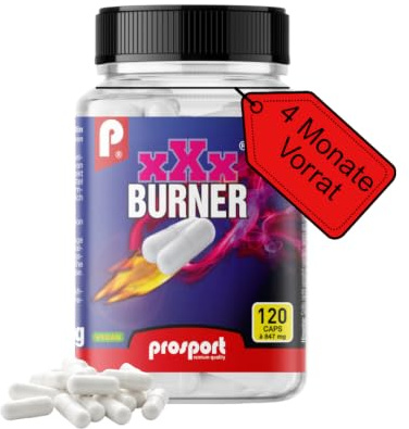 Prosport xXx BURNER® – Hochdosierte 120 Kapseln mit Koffein, L-Carnitin & Chrom, Unterstützung für den Energiestoffwechsel, effektiver Partner für Diäten, extrem stark für Männer und Frauen