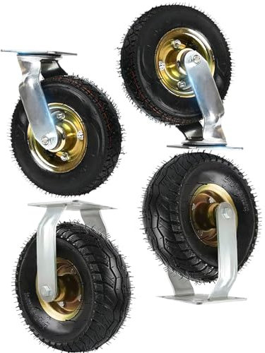 WORDFUN Möbel Transportrollen, industrierollen schwerlast, 2 Bockrolle + 2 Lenkrolle, Luftreifen Gummi Rollen, 15cm 20cm 25cm, geräuscharmen Rollen, fürTrolley, Tisch, Tragkraft 450 Kg