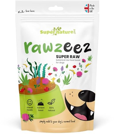 Supernature Rawzeez Super Raw Botanical Food Booster 450g | Raw Feeding Supplement for Dogs, Manufactured in the UK, Veterinary Approved, Pre & Postbiotics, Vitamins & Minerals, Activated Charcoal