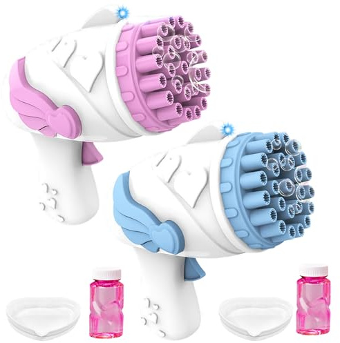 Qunkun 2 x Pistola per bolle di sapone, automatica, 26 fori, giocattolo per bolle di sapone, per matrimoni, compleanni, feste