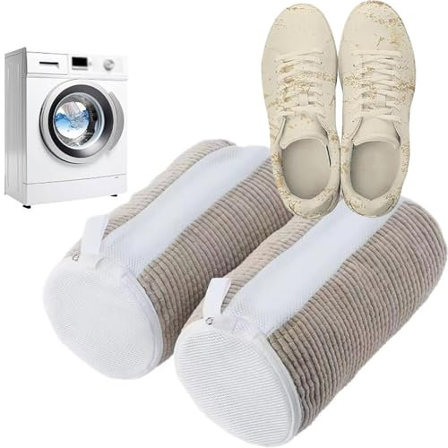 BEOTAY Waschbeutel Waschmaschine Mit Reißverschluss,360°-Reinigung Schuhsack Waschmaschine,Schuhbeutel Reise,3Cm Lange Faser,Tragbar Schuhwaschbeutel Waschmaschine,2Stk